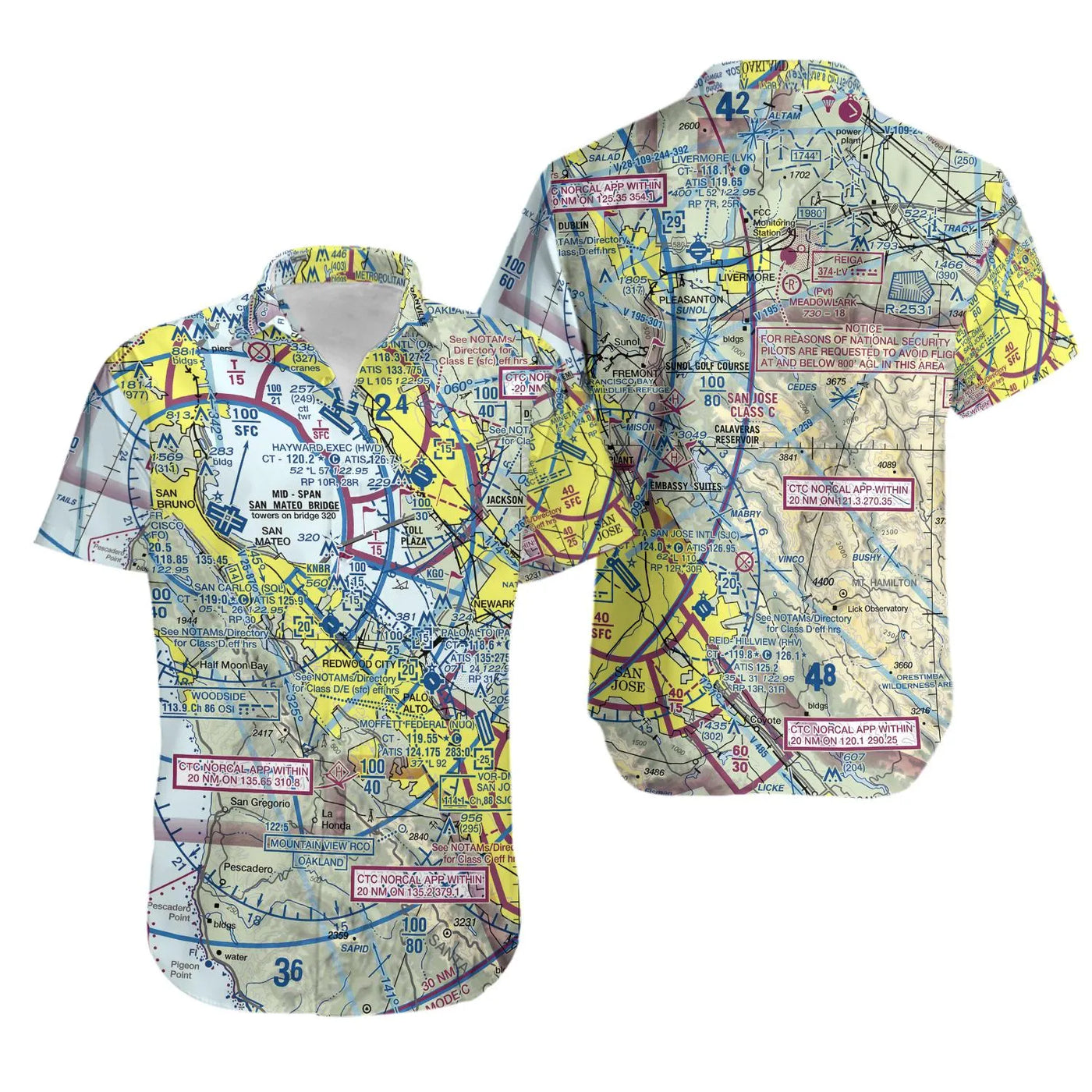 Aviation Chart Hawaiian Shirt | Pilot Navigation Map Print | Lightweight Polyester Aloha Shirt | Unique Pilot Gift for Men an