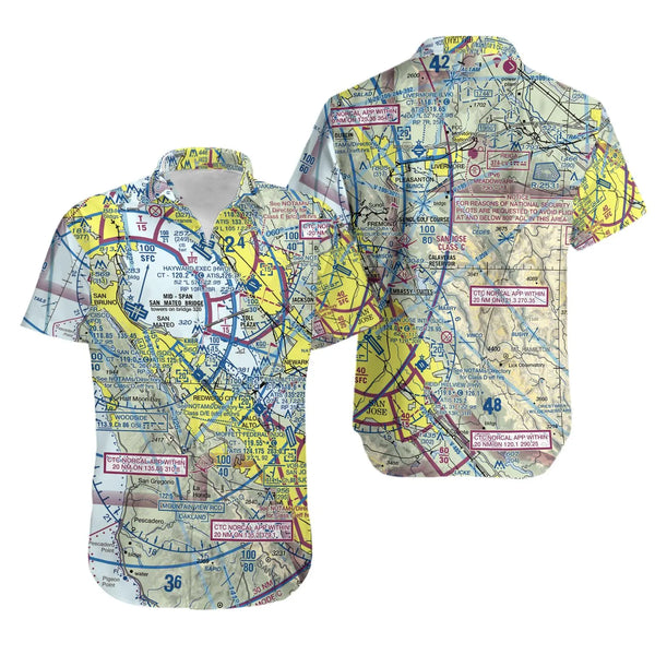 Aviation Chart Hawaiian Shirt | Pilot Navigation Map Print | Lightweight Polyester Aloha Shirt | Unique Pilot Gift for Men an