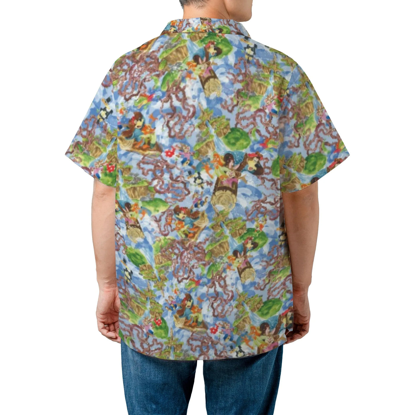 Tropical Theme Hawaiian Shirt | Splash Mountain Ride Character All-Over Print | Lightweight Woven Polyester | Fun Vacation Gi