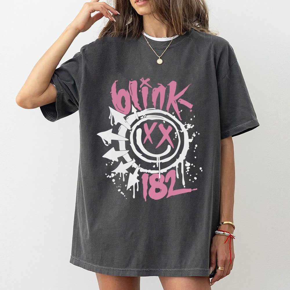 Blink-182 Smiley Face T-Shirt | Retro Pop-Punk Music Graphic Tee | 100% Soft Cotton Premium Quality | Unisex Band Merch for R