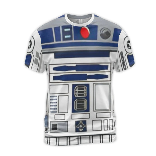 Droid Cosplay Graphic T-Shirt | R2-D2 All-Over Print | Premium Polyester Spandex | Gift for Sci-Fi Fans and Comic Con Enthusi