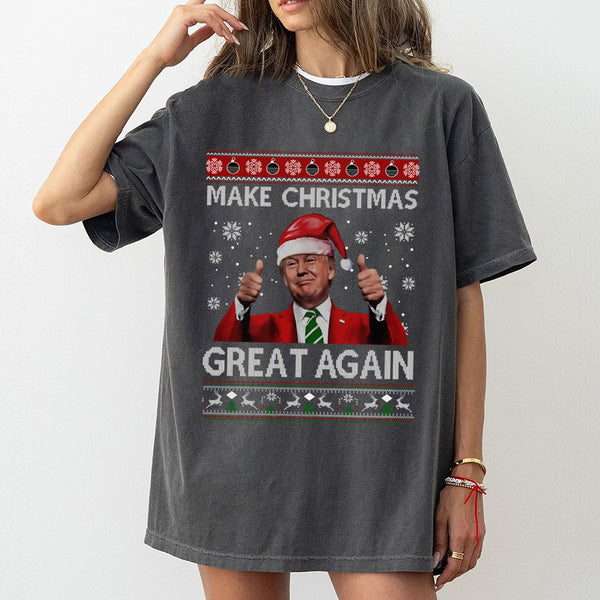 Make Christmas Great Again T-Shirt | Ugly Christmas Sweater Graphic Design | Premium Cotton Unisex Tee | Funny Republican Gif