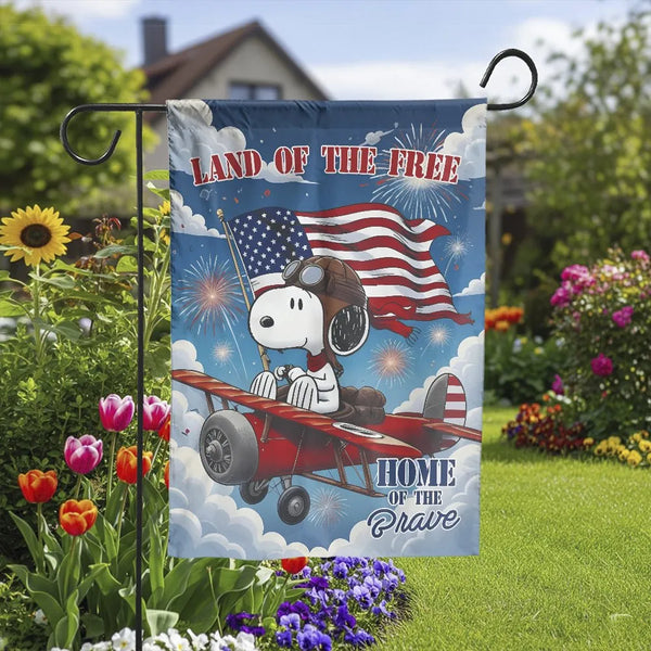 Patriotic Dog Pilot Garden Flag | Cartoon Flying Ace with American Flag | Premium Double Sided Polyester | 4th of July Outdoo