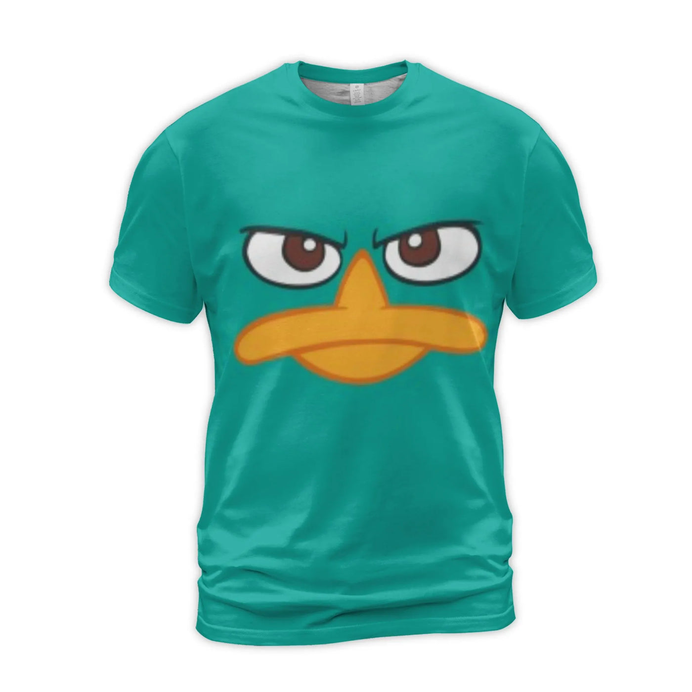 Platypus Graphic T-Shirt | Cartoon Character Face and Tail Print | Premium Polyester Spandex | Funny Cosplay Costume Gift for