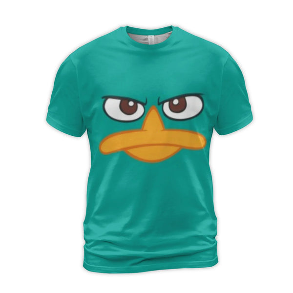 Platypus Graphic T-Shirt | Cartoon Character Face and Tail Print | Premium Polyester Spandex | Funny Cosplay Costume Gift for