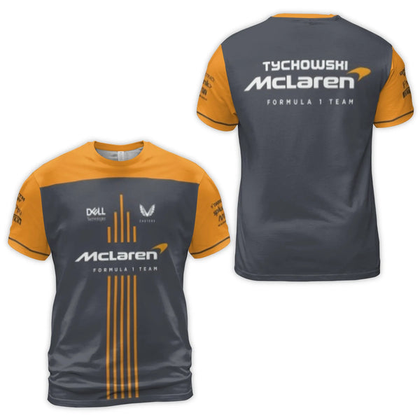 McLaren Formula 1 Racing T-Shirt | 3D Graphic Team Logos | Premium Poly-Spandex Jersey | Fan Gift for F1 Enthusiasts