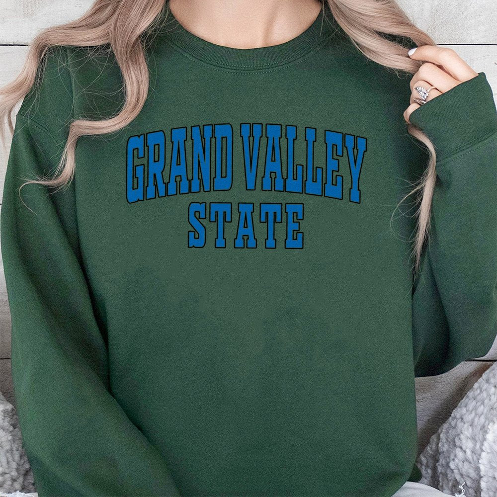 Grand Valley State University Sweatshirt | Collegiate Varsity Lettering | Cotton Poly Blend | Unisex Crewneck Gift for Studen