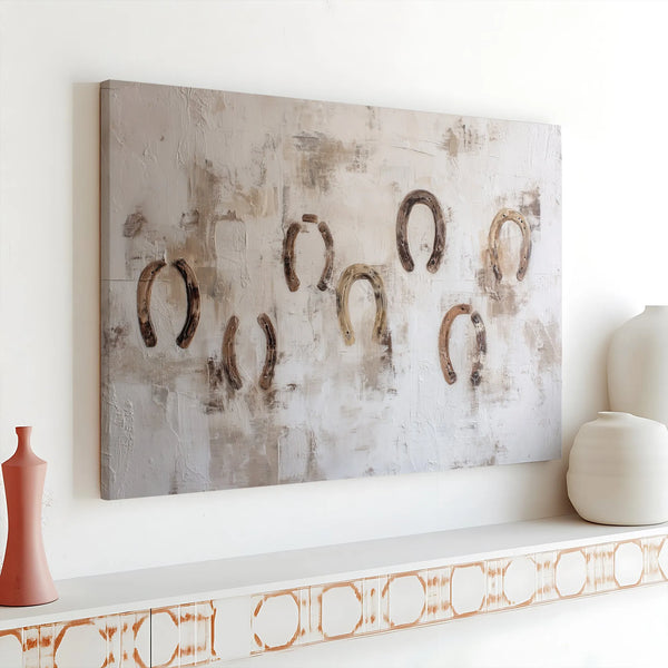 Rustic Horseshoe Horizontal Canvas | Vintage Lucky Charm Farmhouse Art | Premium Gallery-Wrapped 1.25" Canvas | Gift for Eque