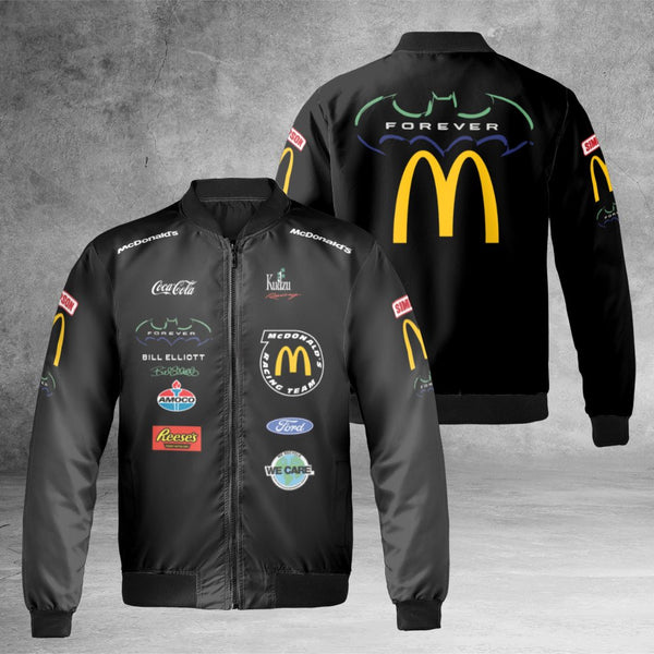 Vintage Racing Bomber Jacket | McDonald's Batman Forever Bill Elliott Design | Durable Nylon Shell | Premium Streetwear Gift 