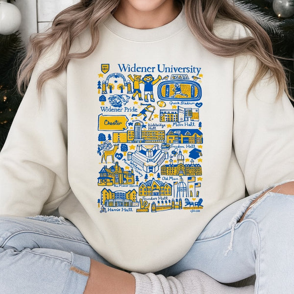 Widener University Sweatshirt | Campus Map Hand-Drawn Illustration | Premium Cotton-Blend Fleece | Alumni Gift & Student Appa