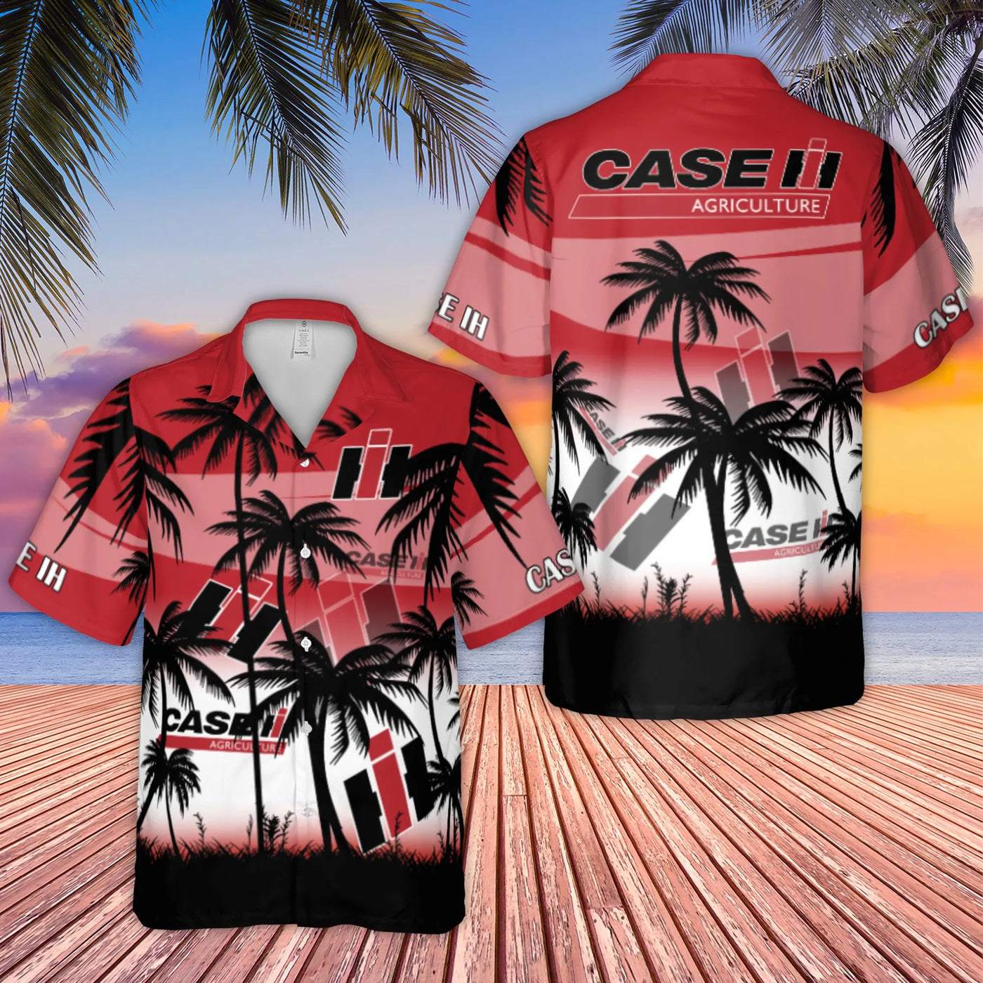 Case IH Hawaiian Shirt | Tropical Palm Tree Sunset Graphic | Premium Moisture-Wicking Polyester | Perfect Gift for Farmers & 