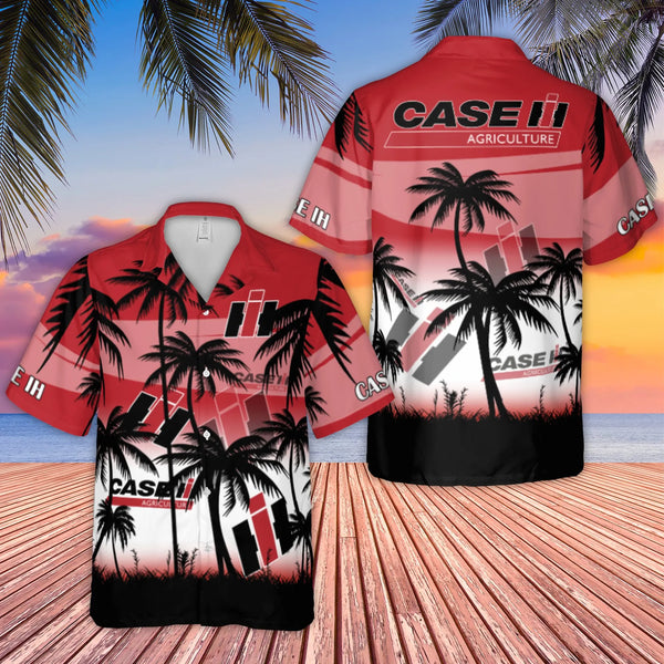 Case IH Hawaiian Shirt | Tropical Palm Tree Sunset Graphic | Premium Moisture-Wicking Polyester | Perfect Gift for Farmers & 