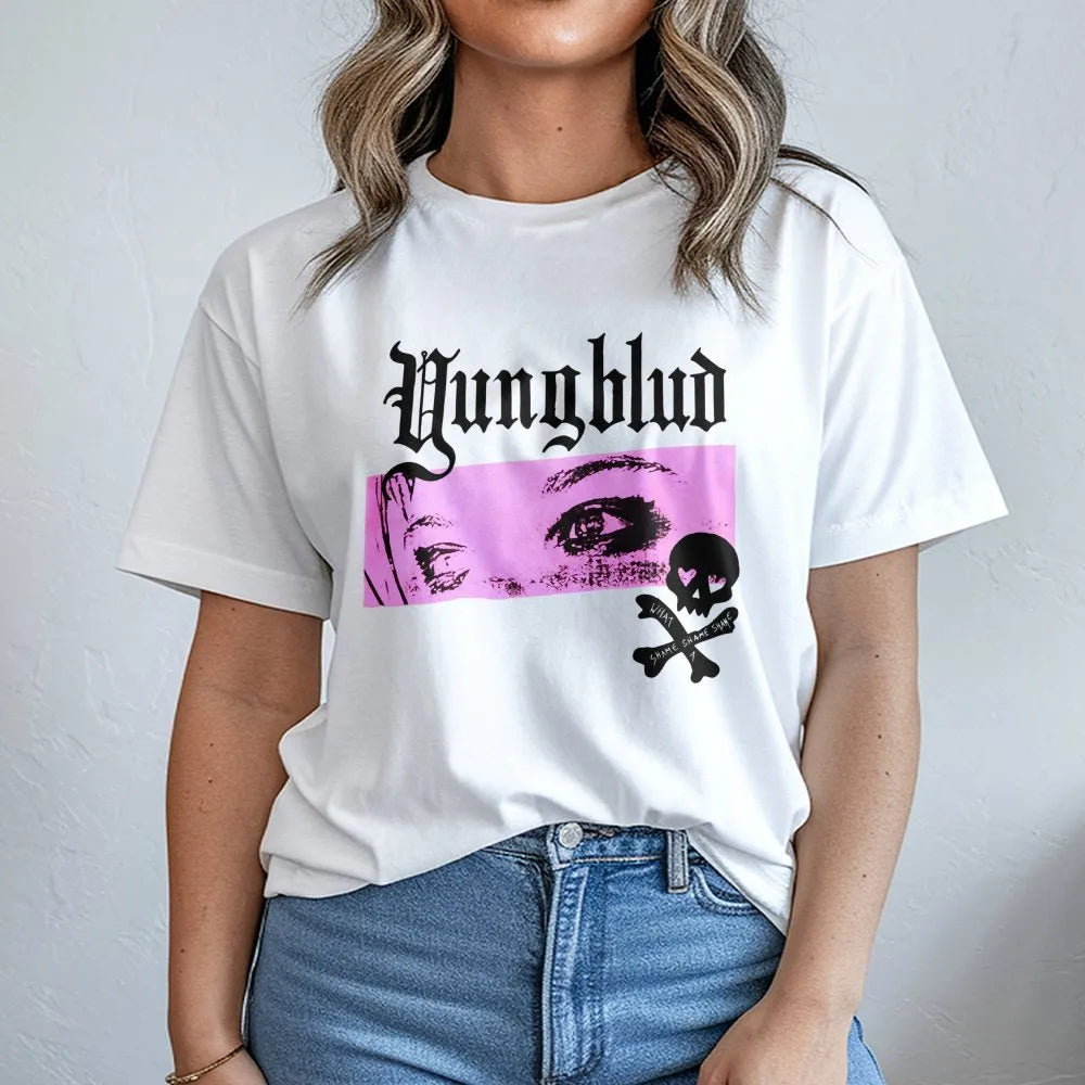 Yungblud Aesthetic Graphic T-Shirt | Gothic Skull & Pink Eyes Print | Premium Soft Cotton Tee | Alternative Rock Band Merch G