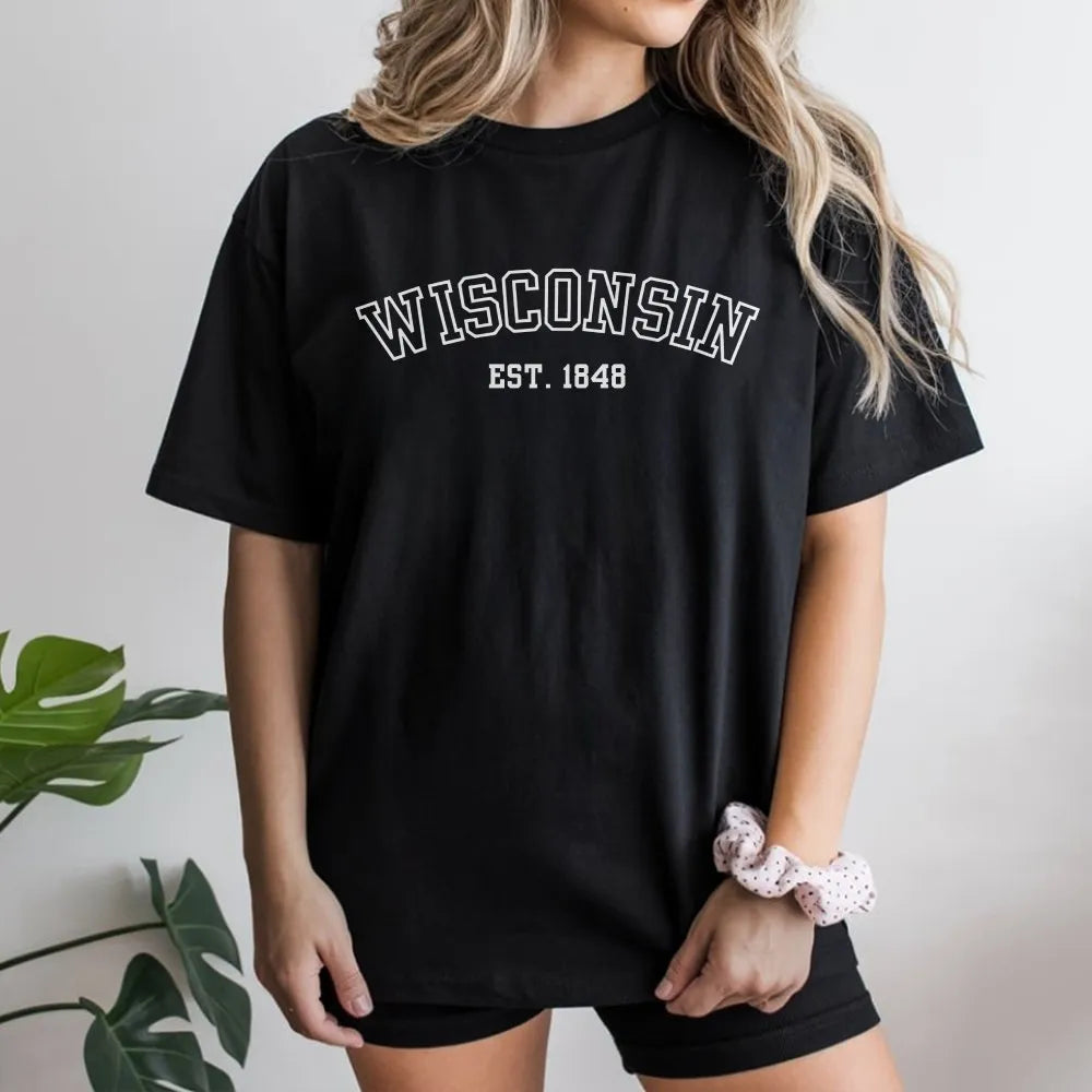Wisconsin T-Shirt | Vintage Est 1848 College Graphic | Soft Cotton Tee | Midwest Pride Unisex Gift