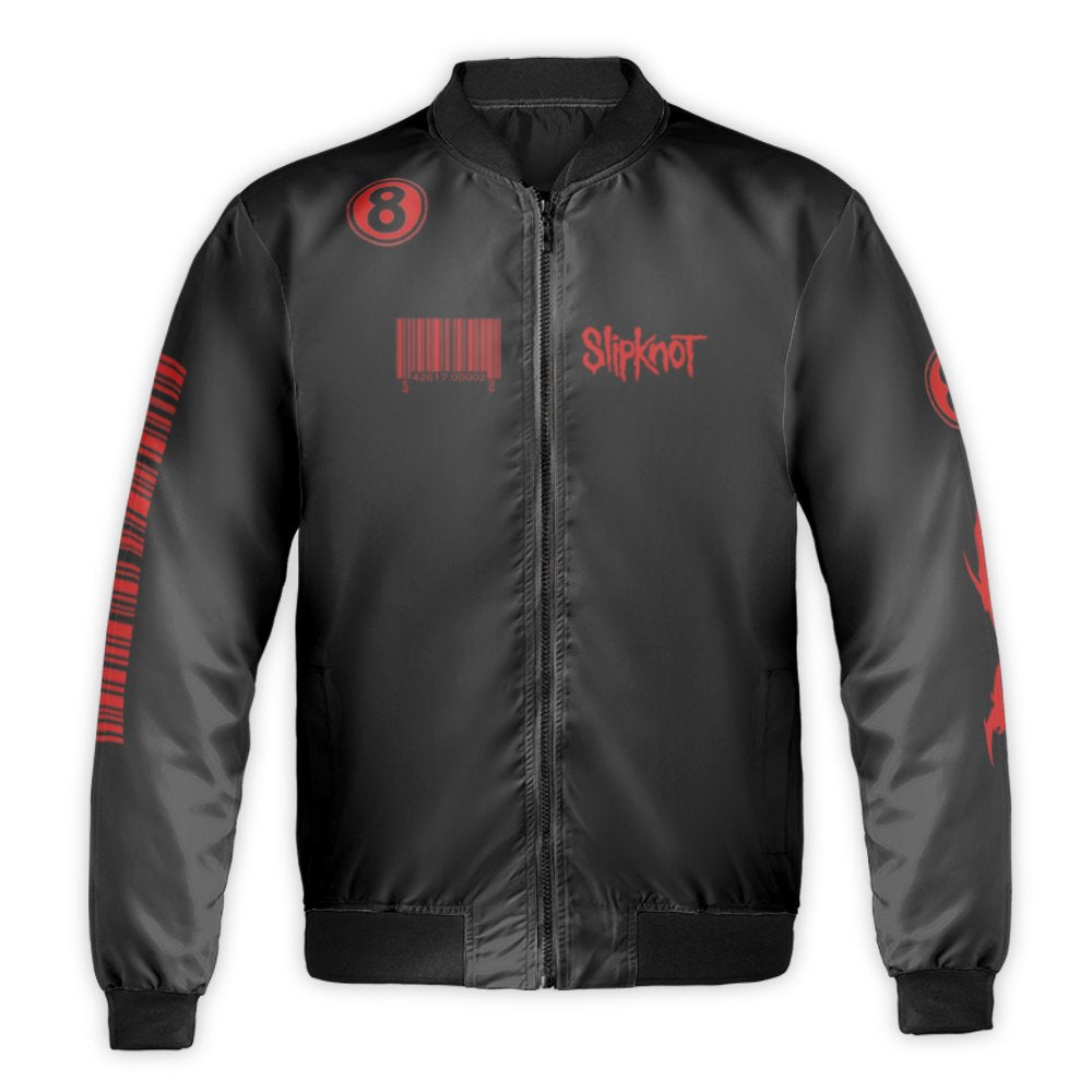 Heavy Metal Bomber Jacket | Slipknot Graphic Barcode Design | Durable Nylon Windproof Streetwear | Unisex Gift for Rock Band 