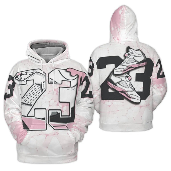 Number 23 Sneaker Hoodie | Pink Marble Graphic Art | Premium Polyester Fleece Pullover | Streetwear Gift for Basketball Fans