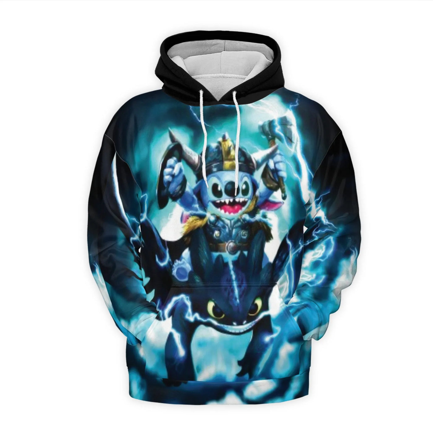 Alien Blue Character Viking Hoodie | Thunder Storm Graphic 3D Print | Premium Polyester Fleece | Unisex Pop Culture Fantasy G