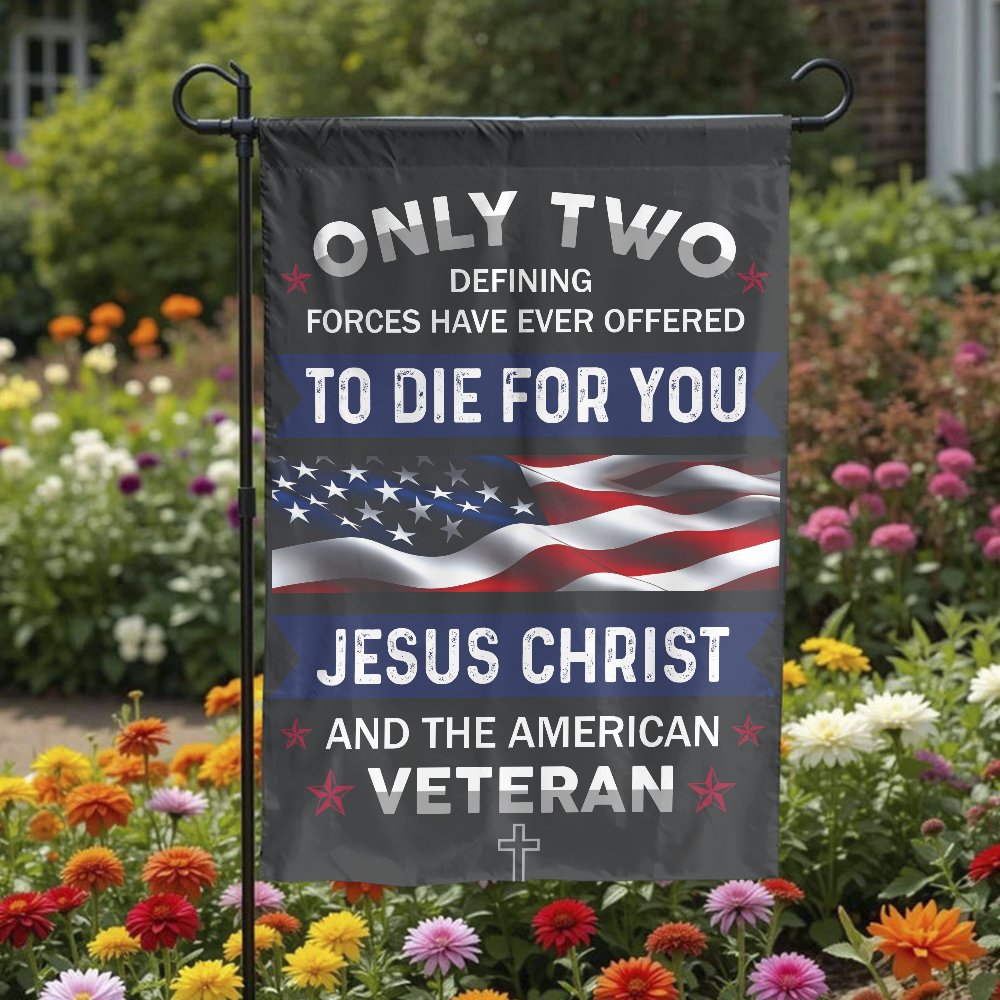 Patriotic Garden Flag | Jesus and American Veteran Religious Memorial | Weather-Resistant Polyester | Gift for Military Veter