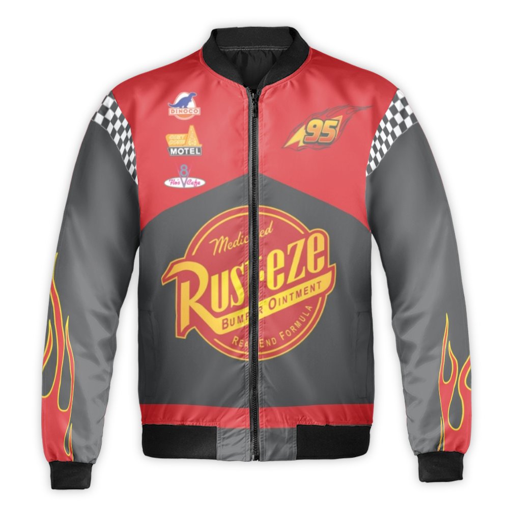 Racing Car Champion Bomber Jacket | Lightning 95 Graphic Print | Durable Nylon Streetwear | Unisex Premium Sportswear Gift
