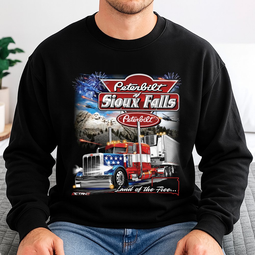 Peterbilt Truck Sweatshirt | Sioux Falls American Flag Graphic | Premium Cotton Blend | Gift for Trucker Driver Apparel