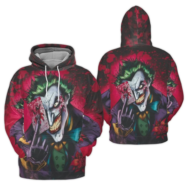 Villain Graphic 3D Hoodie | Edgy Joker Playing Card Design | Premium Brushed Fleece Lining | Unisex Streetwear Gift for Comic