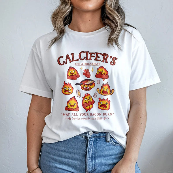 Calcifer Bed and Breakfast T-Shirt | Anime Fire Demon Graphic | Premium Cotton Unisex Tee | Gift for Studio Ghibli Fan