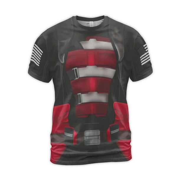 Superhero Tactical Armor T-Shirt | Patriotic American Flag Graphic | 3D All-Over Print Stretch Jersey | Premium Cosplay Gift 