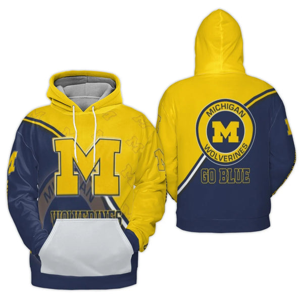 Michigan Wolverines Hoodie | Go Blue 3D Graphic Pullover | Premium Brushed Fleece Knit | Unisex Sports Fan Gift for Adults