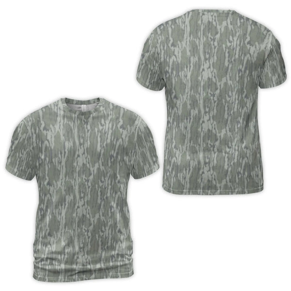 Camo T-Shirt | Realistic Tree Bark Pattern | Premium Polyester Blend | All-Over Print Hunting Style Tee for Men & Women