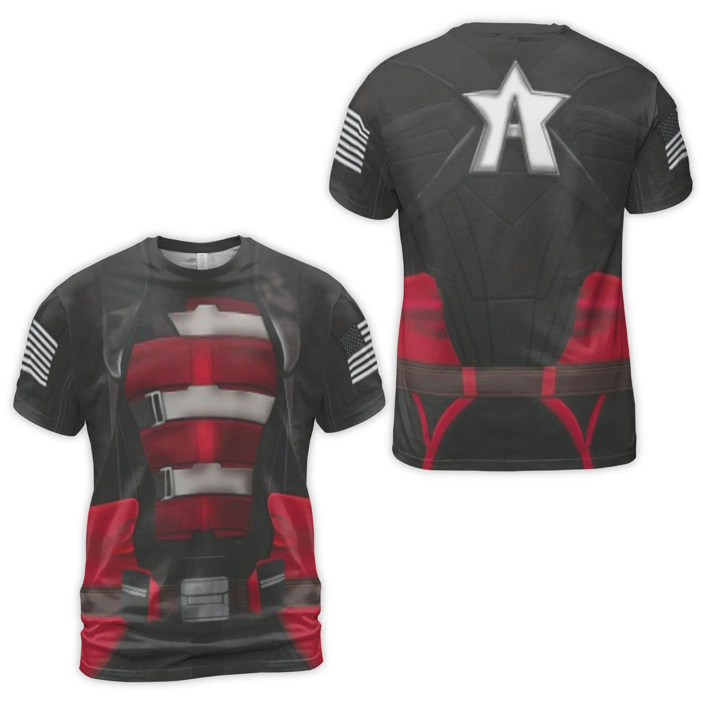 Superhero Tactical Armor T-Shirt | Patriotic American Flag Graphic | 3D All-Over Print Stretch Jersey | Premium Cosplay Gift 