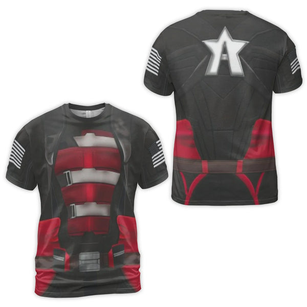 Superhero Tactical Armor T-Shirt | Patriotic American Flag Graphic | 3D All-Over Print Stretch Jersey | Premium Cosplay Gift 