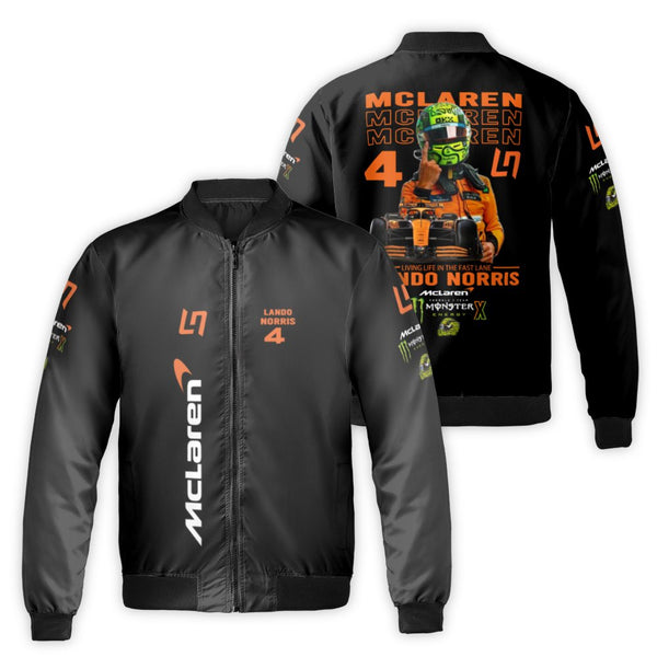 Lando Norris McLaren Bomber Jacket | Formula 1 Papaya Racing Graphic | Durable Nylon Streetwear | Premium Gift for F1 Race Fa