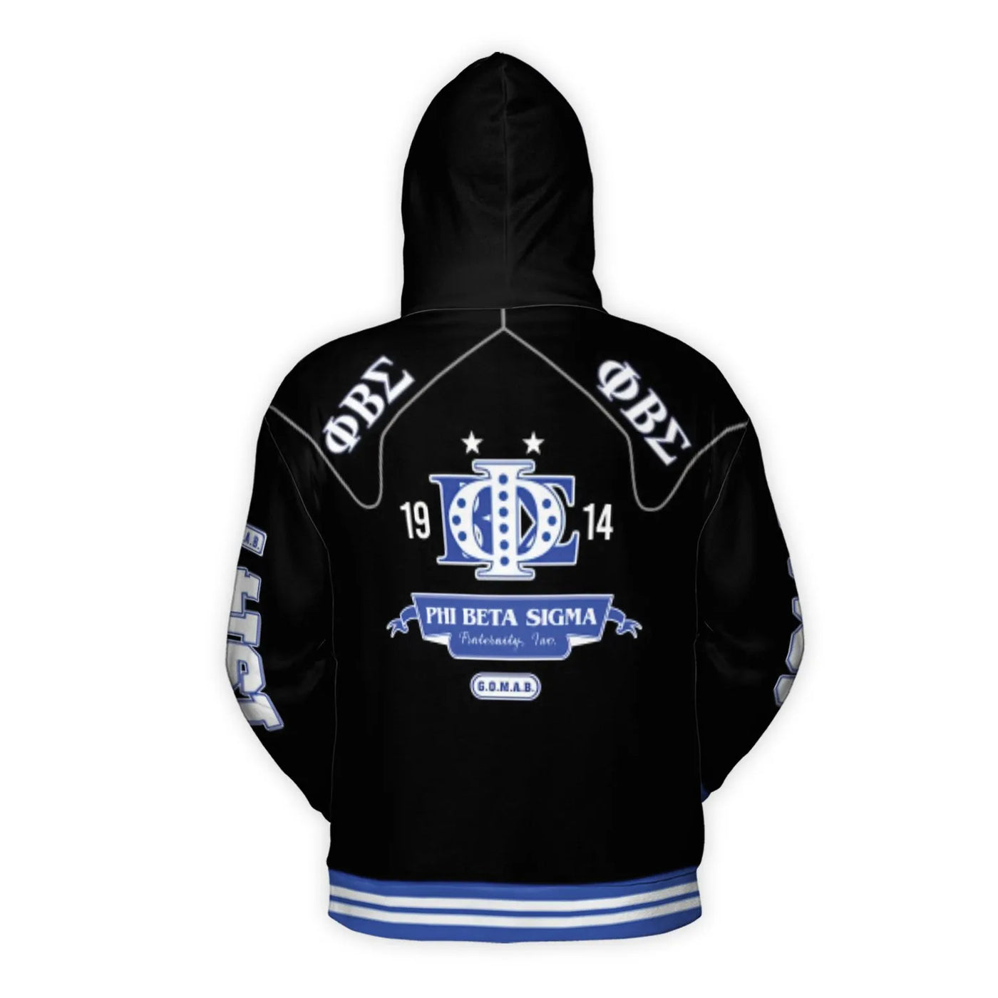 Phi Beta Sigma Fraternity 3D Hoodie | Blue and Black Greek Letters Apparel | Premium Brushed Fleece Pullover | G.O.M.A.B. Gif