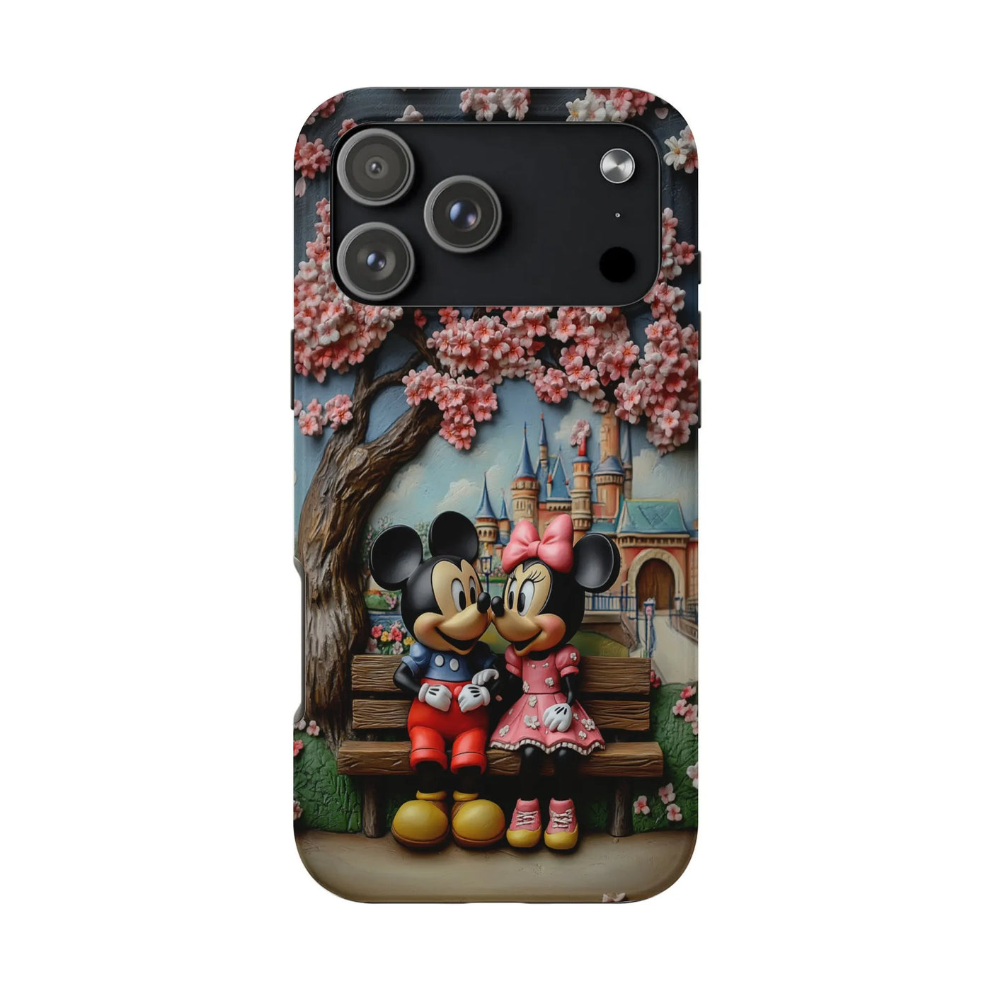 Cartoon Mouse Couple iPhone Case | Cherry Blossom Castle Design | Dual-Layer Polycarbonate | Premium Protective Gift for Disn