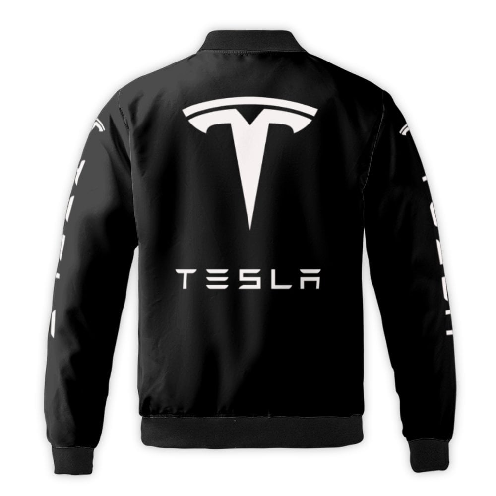 Tesla Logo Bomber Jacket | Unisex Full Zip Streetwear Coat | Durable Nylon Quilted Outerwear | Premium Gift for Electric Car 