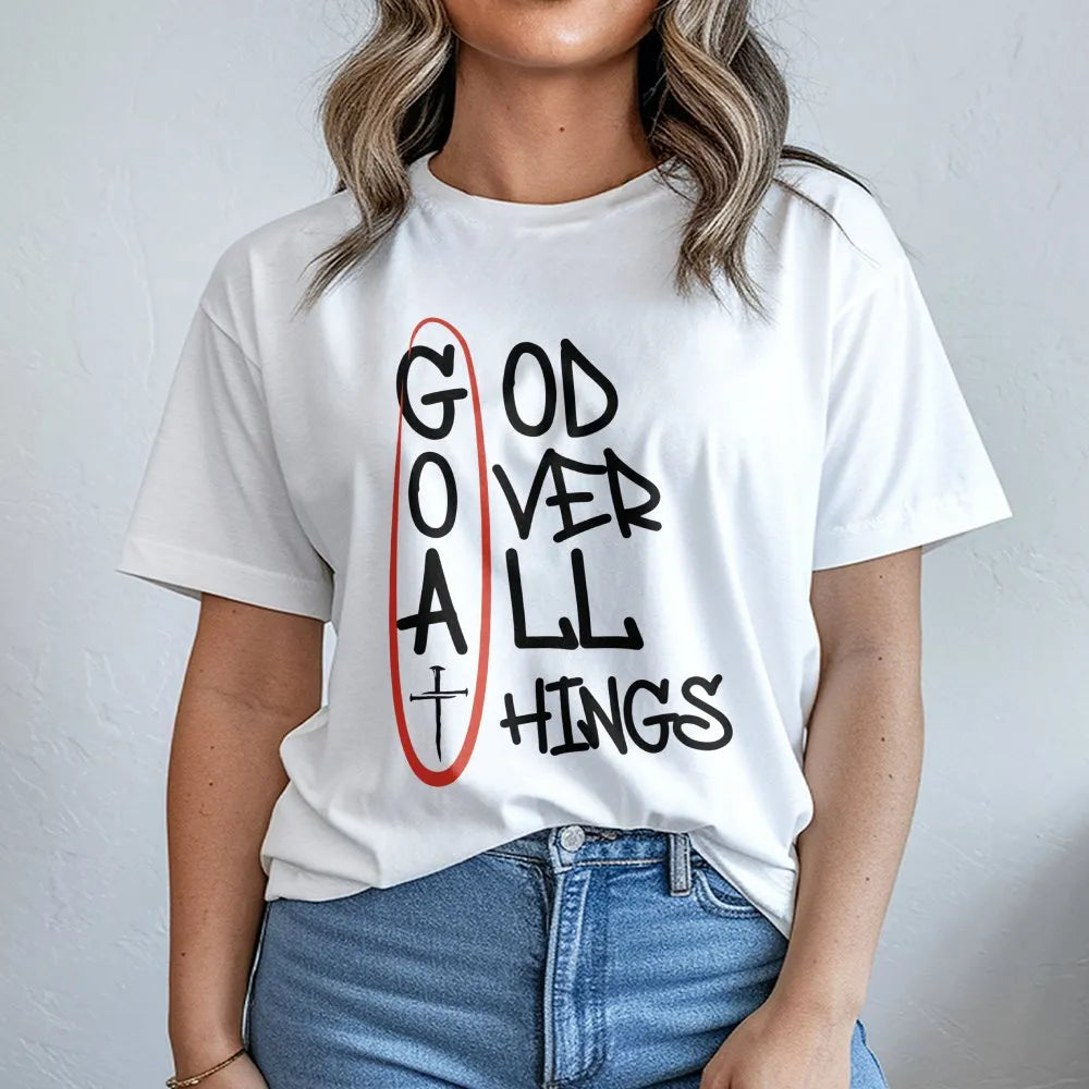 God Over All Things T-Shirt | G.O.A.T Christian Acronym Graphic | Premium Soft Cotton Religious Tee | Inspirational Faith Gif