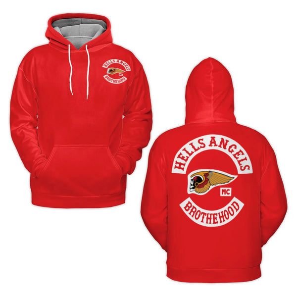 Biker Graphic Hoodie | Red Death Head Wings Logo | Premium Polyester Fleece | Unisex Casual Pullover Gift