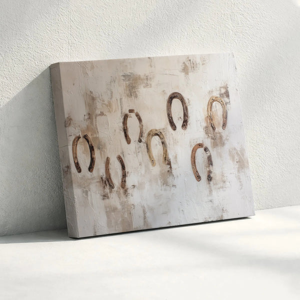 Rustic Horseshoe Horizontal Canvas | Vintage Lucky Charm Farmhouse Art | Premium Gallery-Wrapped 1.25" Canvas | Gift for Eque