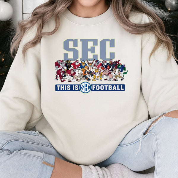 SEC Football Mascot Sweatshirt | Vintage College Game Day Graphic | Premium Cotton Blend Crewneck | Gift for University Sport