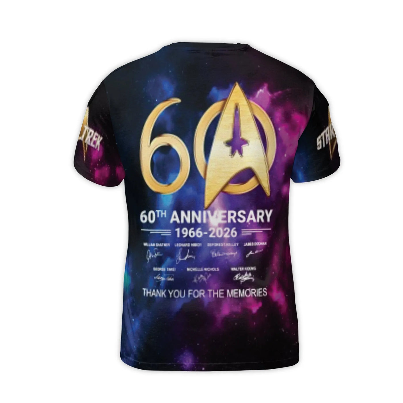 Star Trek 60th Anniversary T-Shirt | Original Series Cast Signatures 3D Graphic Tee | Premium Polyester Blend | Collector's G