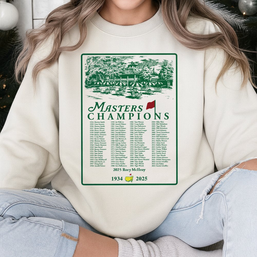 Golf History Champions Sweatshirt | Masters Winner List 1934-2025 | Premium Cotton Blend | Gift for Golf Lover & Augusta Fan