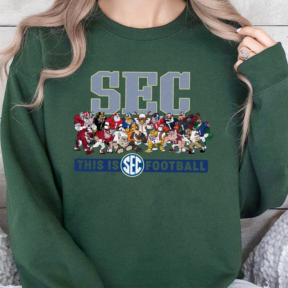 SEC Football Mascot Sweatshirt | Vintage College Game Day Graphic | Premium Cotton Blend Crewneck | Gift for University Sport