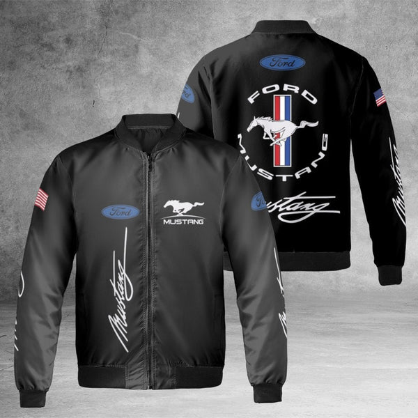 Ford Mustang Bomber Jacket | Muscle Car Graphic Print | Durable Nylon Shell | Premium Gift for Mustang Enthusiasts & Pony Car