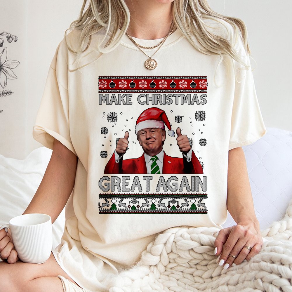 Make Christmas Great Again T-Shirt | Ugly Christmas Sweater Graphic Design | Premium Cotton Unisex Tee | Funny Republican Gif