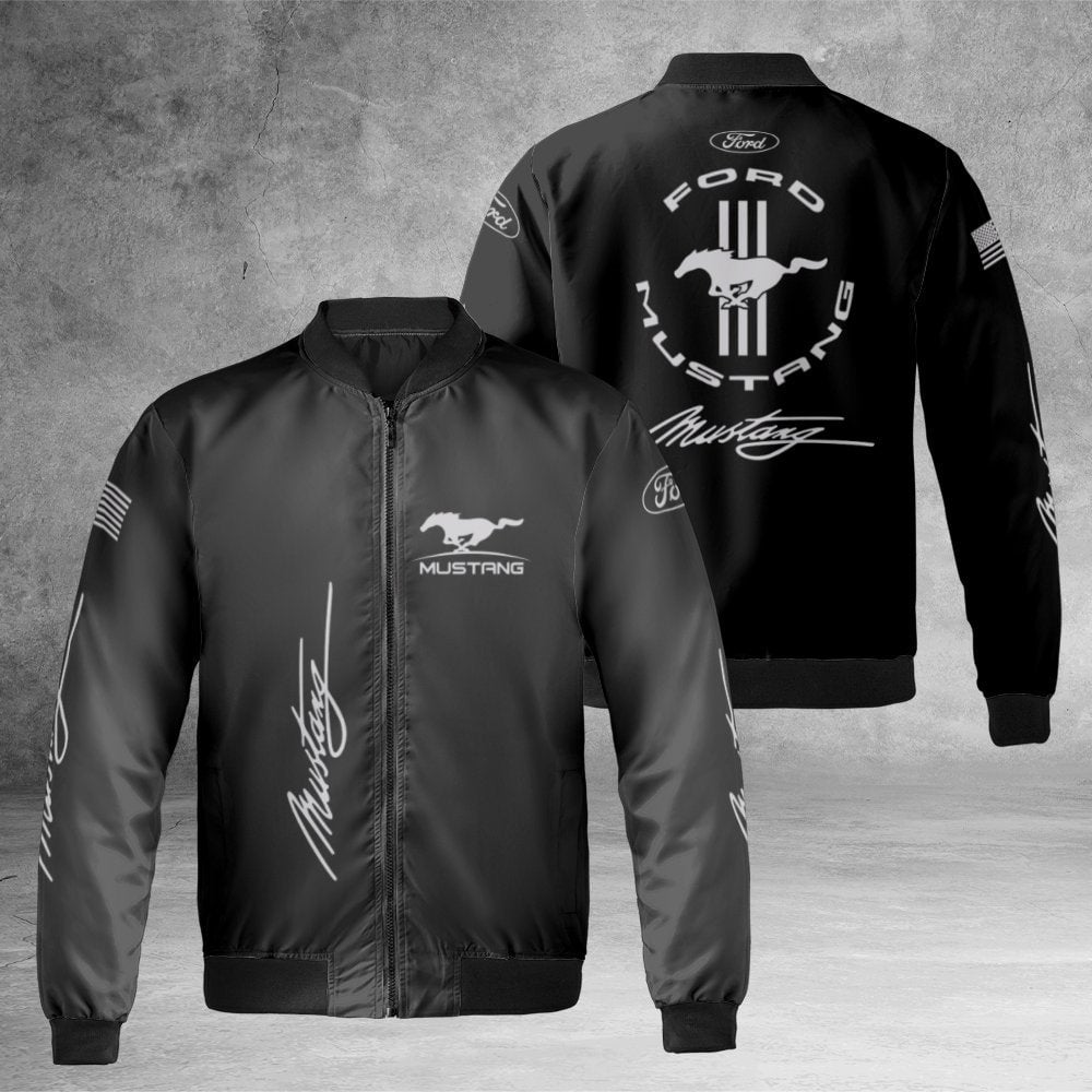 Ford Mustang Bomber Jacket | American Muscle Car Graphic Print | Windproof Nylon Outerwear | Gift for Auto Enthusiasts and Ca