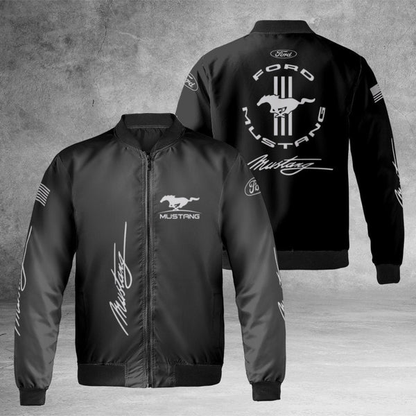 Ford Mustang Bomber Jacket | American Muscle Car Graphic Print | Windproof Nylon Outerwear | Gift for Auto Enthusiasts and Ca