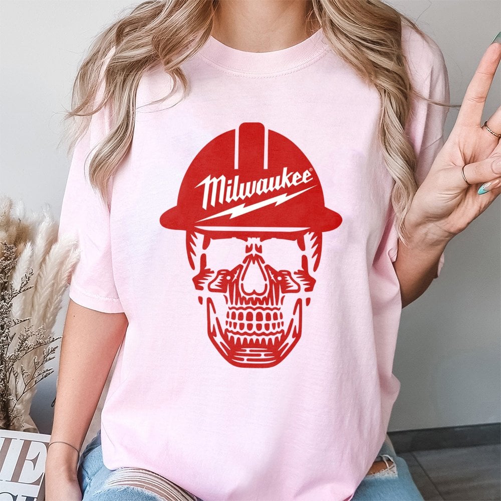 Hard Hat Skull Graphic T-Shirt | Construction Worker Tool Design | Premium 100% Cotton Tee | Gift for Tradesman and Handyman