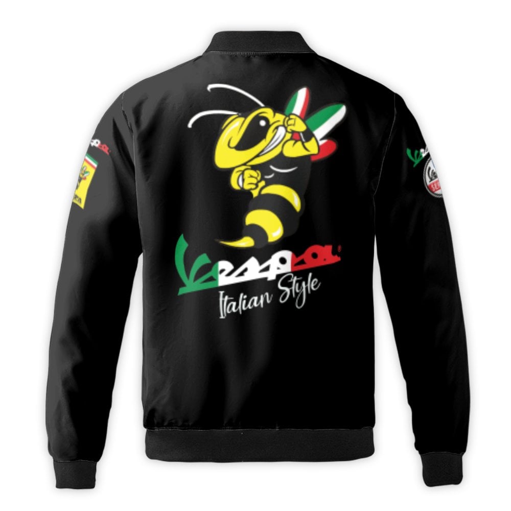 Italian Style Scooter Bomber Jacket | Wasp Mascot & Flag Graphic | Durable Nylon Outerwear | Unisex Streetwear Gift for Motor