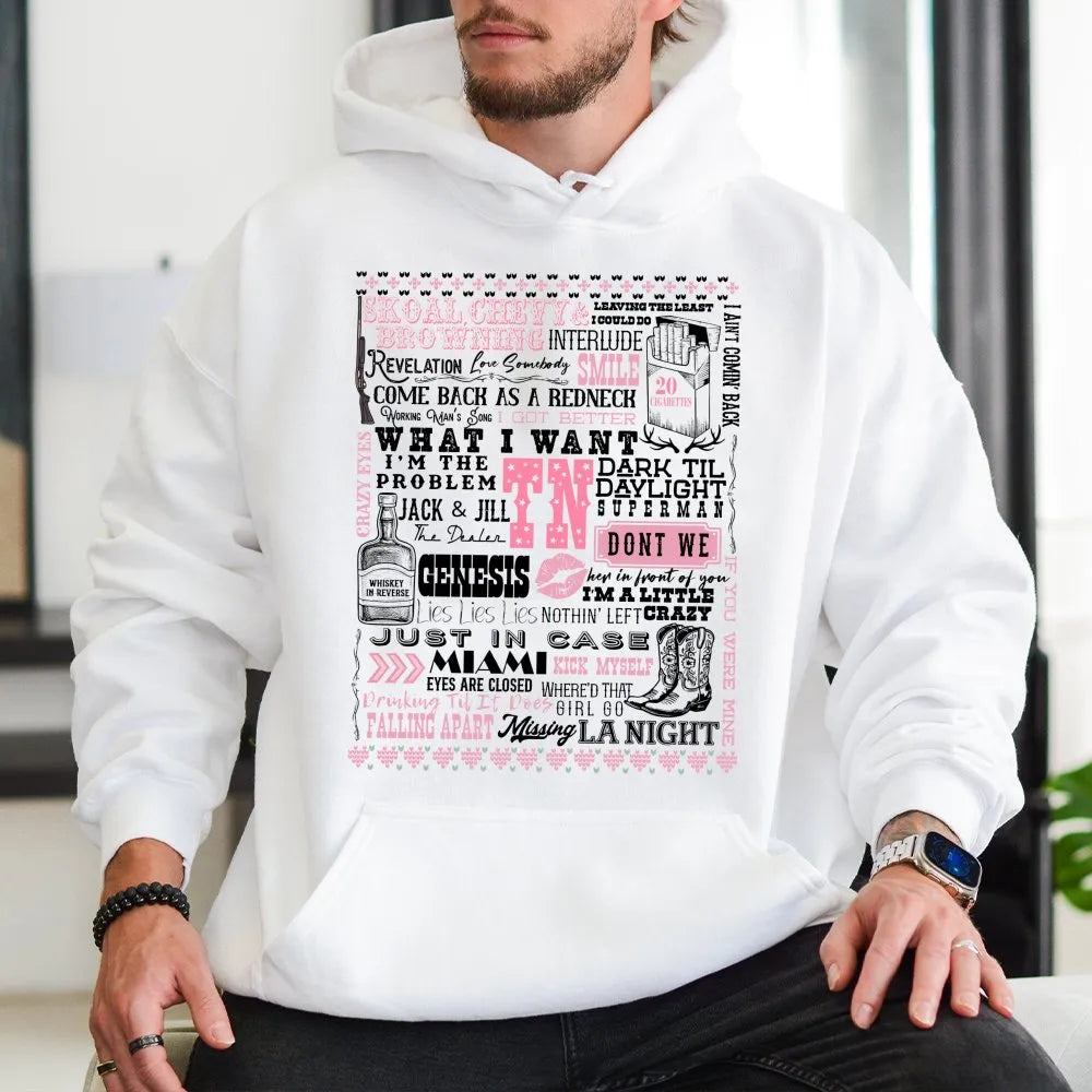 Country Music Song Lyrics Hoodie | Western Aesthetic Typography Design | Premium Soft Cotton Blend | Gift for Country Concert