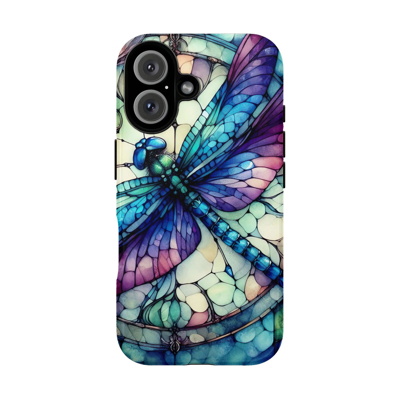 Stained Glass Dragonfly iPhone Case | Vibrant Mosaic Art Print | Dual-Layer Protective Shell | Nature Inspired Gift for Her